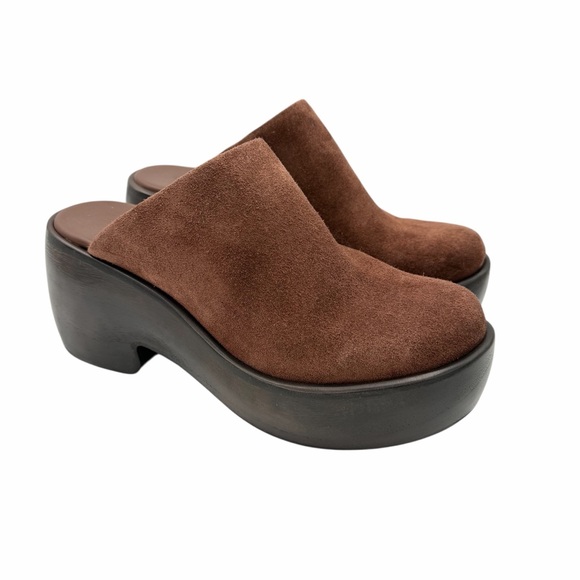 Everlane Dark Umber Brown Suede Wooden Puffa Platform Clog 5 - Picture 4 of 14